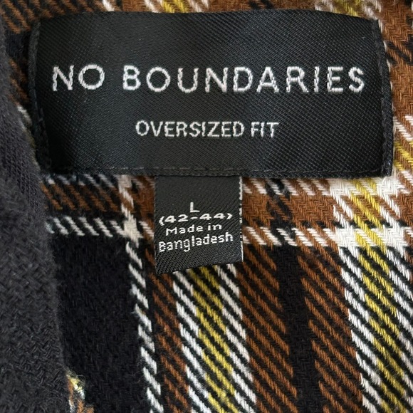 No Boundaries Mens Flannel Hooded Shirt Oversized Fit Black Brown Plaid Large - Picture 3 of 5